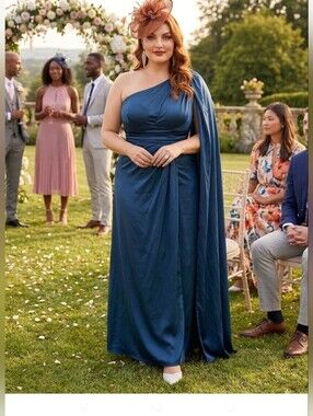 2X One-Shoulder Midnight Blue Satin Gown Wedding Guest Formal Dress